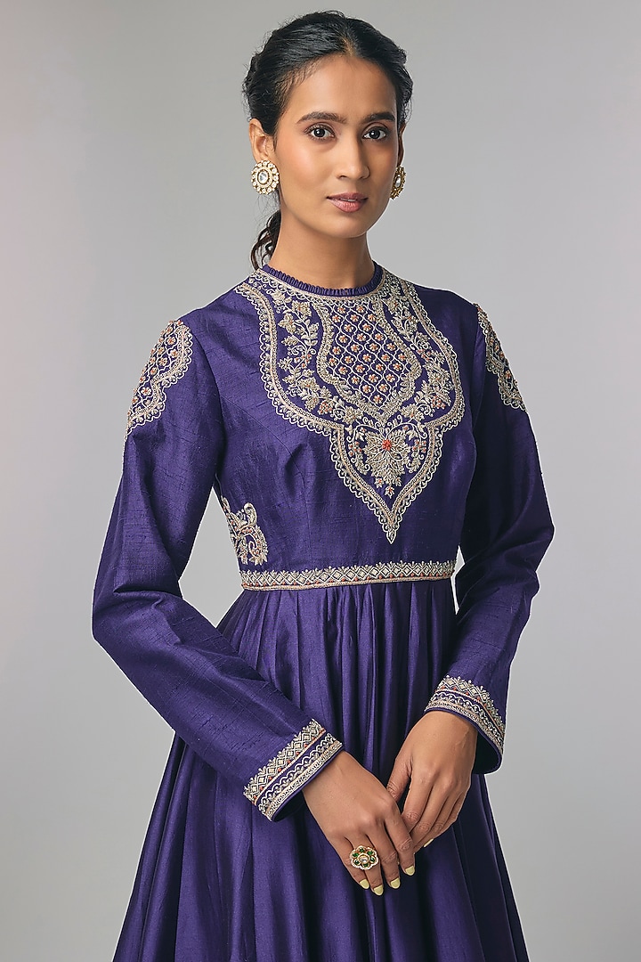 Purple Raw Silk & Chiffon Zardosi Work Wedding Anarkali by Jayanti Reddy at Pernia's Pop Up Shop