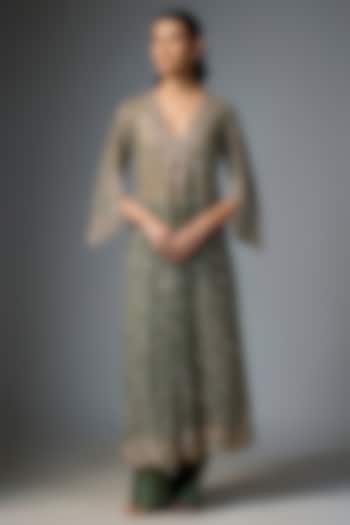 Mint Green Net Embroidered Kaftan Set by Jayanti Reddy at Pernia's Pop Up Shop