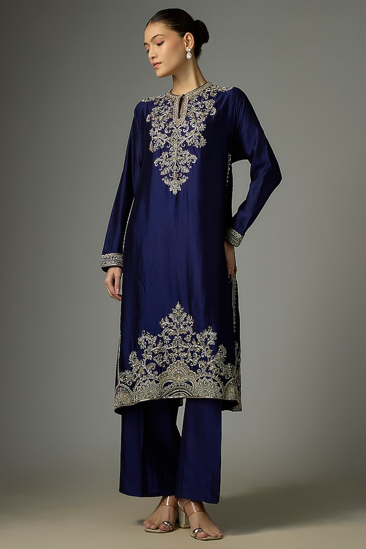 Purple Silk Zardosi Embroidered Kurta Set by Jayanti Reddy at Pernia's Pop Up Shop