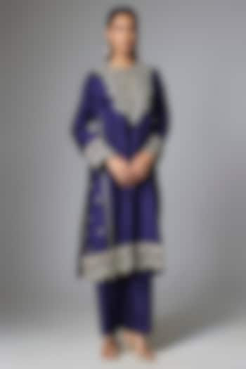 Purple Silk Zardosi Embroidered Kurta Set by Jayanti Reddy at Pernia's Pop Up Shop