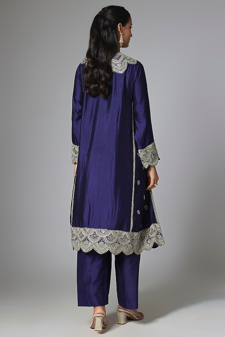 Purple Silk Zardosi Embroidered Kurta Set by Jayanti Reddy at Pernia's Pop Up Shop