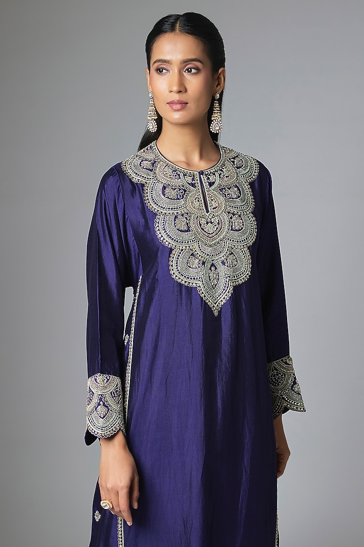 Purple Silk Zardosi Embroidered Kurta Set by Jayanti Reddy at Pernia's Pop Up Shop