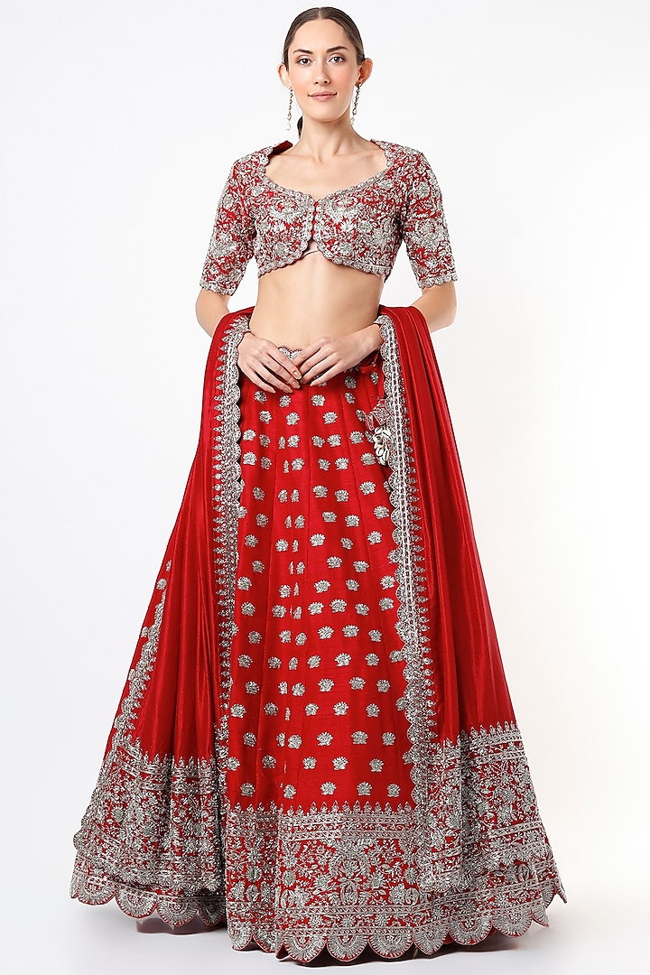 Cadmium Red Embroidered Lehenga Set Design by Jayanti Reddy at Pernia's ...