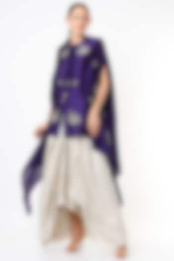 Clear Purple Embroidered Cape Set by Jayanti Reddy at Pernia's Pop Up Shop