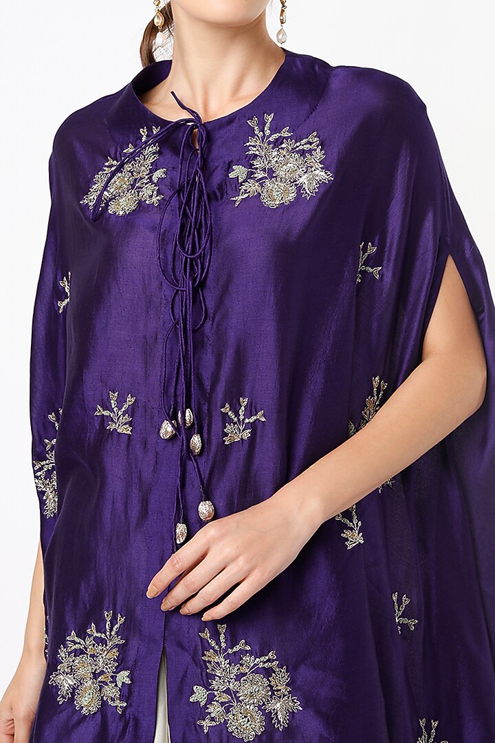 Clear Purple Embroidered Cape Set by Jayanti Reddy at Pernia's Pop Up Shop