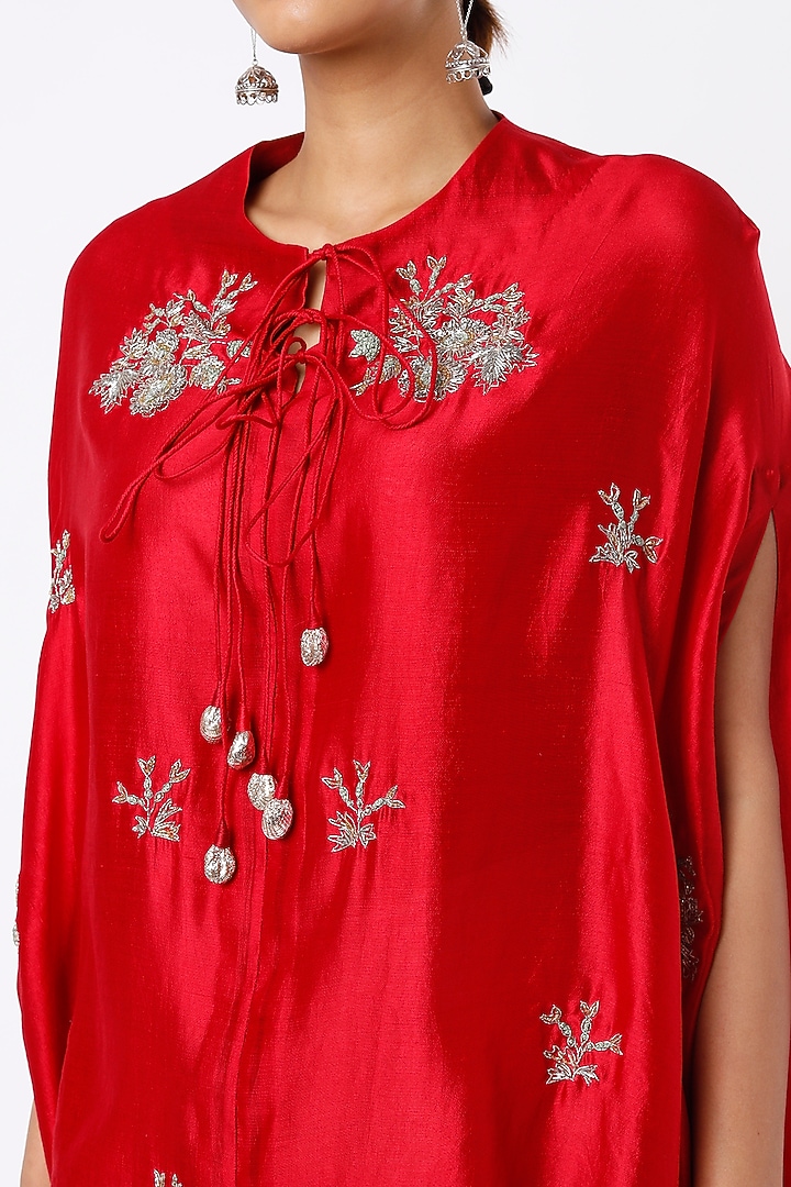 Cadmium Red Embroidered Cape Set by Jayanti Reddy at Pernia's Pop Up Shop