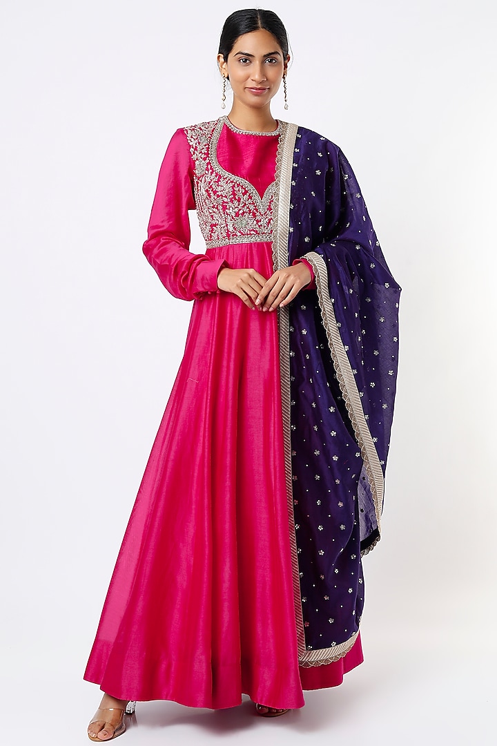 Bright Red Embroidered Anarkali Set by Jayanti Reddy