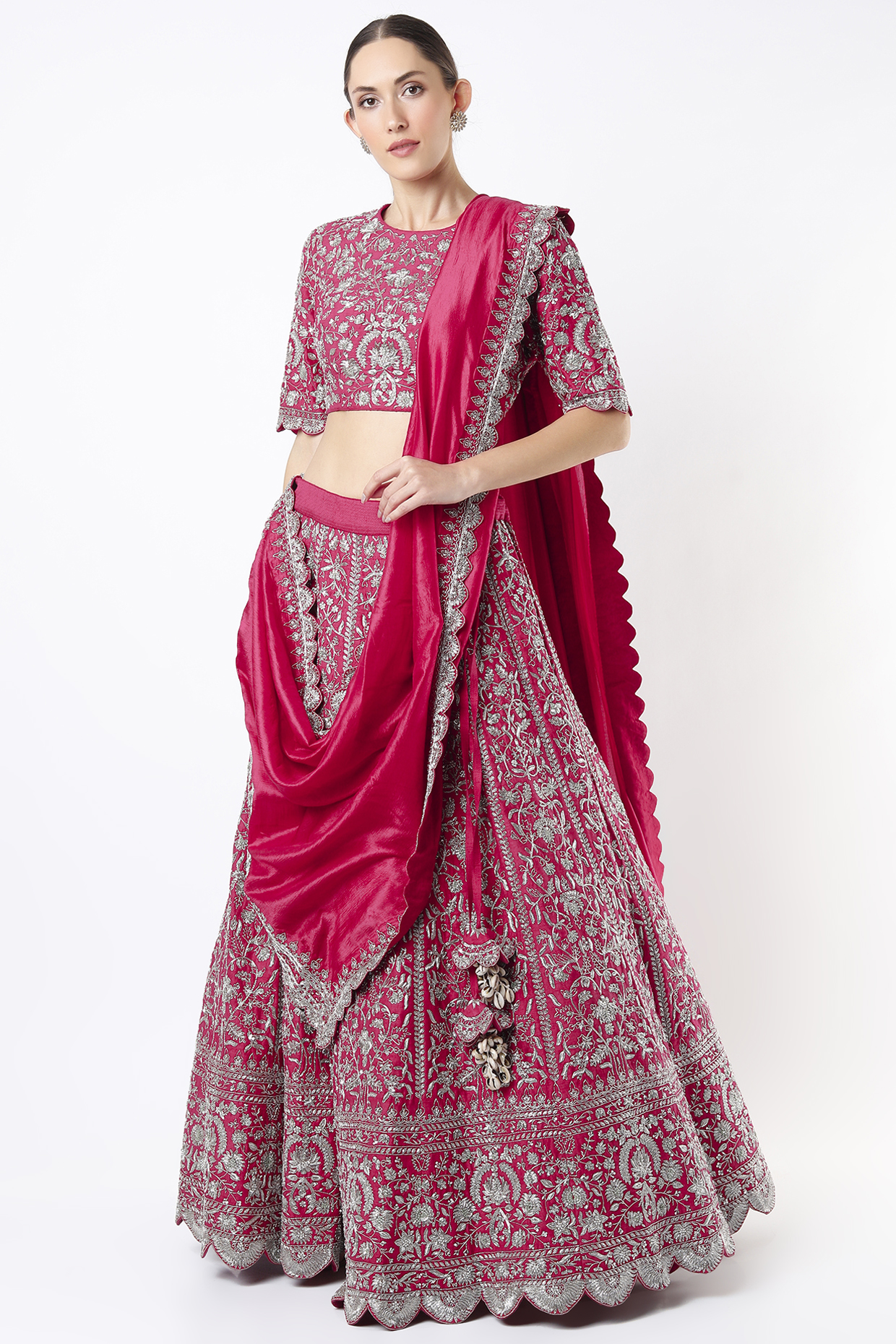 Fuchsia Silk Zardosi Embroidered Bridal Lehenga Set by Jayanti Reddy at Pernia's Pop Up Shop