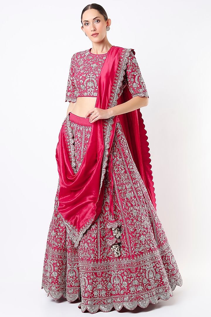 Fuchsia Silk Zardosi Embroidered Bridal Lehenga Set by Jayanti Reddy at Pernia's Pop Up Shop