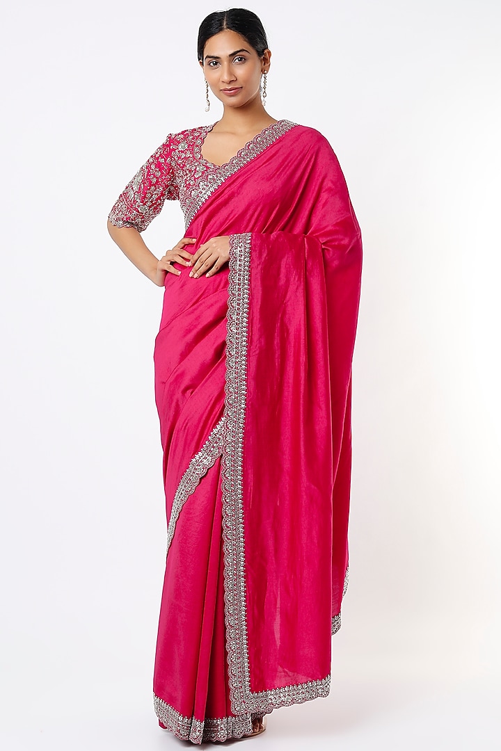 Candy Pink Embroidered Saree Set by Jayanti Reddy