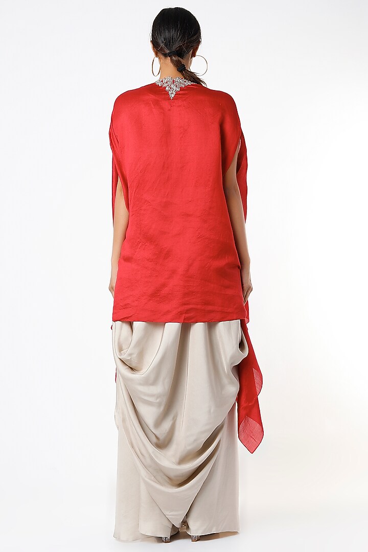 Cadmium Red Zardosi Embroidered Cape Set by Jayanti Reddy at Pernia's Pop Up Shop