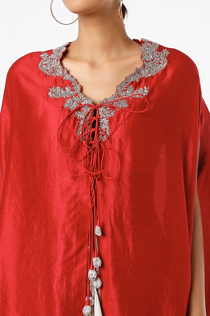 Cadmium Red Zardosi Embroidered Cape Set by Jayanti Reddy at Pernia's Pop Up Shop