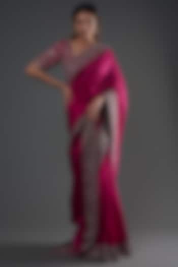 Pink Silk Zardosi Embroidered Saree Set by Jayanti Reddy