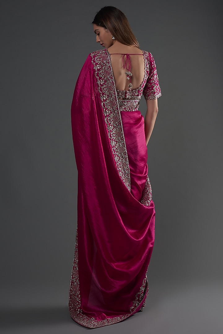 Pink Silk Zardosi Embroidered Bridal Saree Set by Jayanti Reddy at Pernia's Pop Up Shop