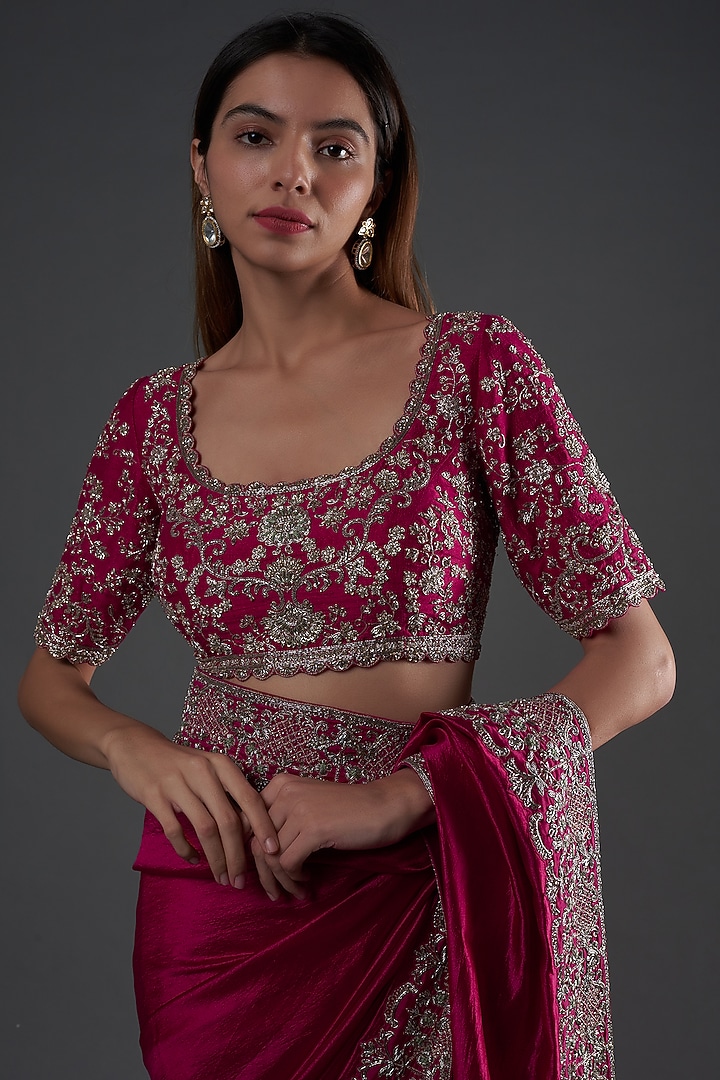 Pink Silk Zardosi Embroidered Bridal Saree Set by Jayanti Reddy at Pernia's Pop Up Shop