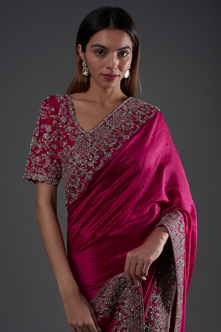 Pink Silk Zardosi Embroidered Bridal Saree Set by Jayanti Reddy at Pernia's Pop Up Shop