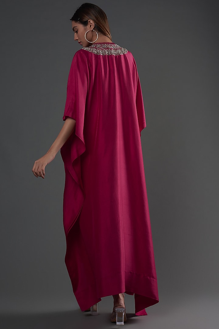 Rani Pink Silk Embroidered Kaftan by Jayanti Reddy at Pernia's Pop Up Shop