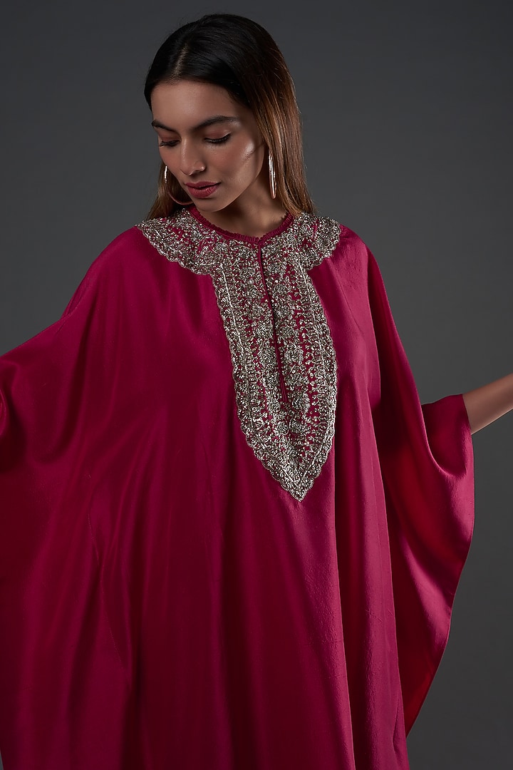 Rani Pink Silk Embroidered Kaftan by Jayanti Reddy at Pernia's Pop Up Shop
