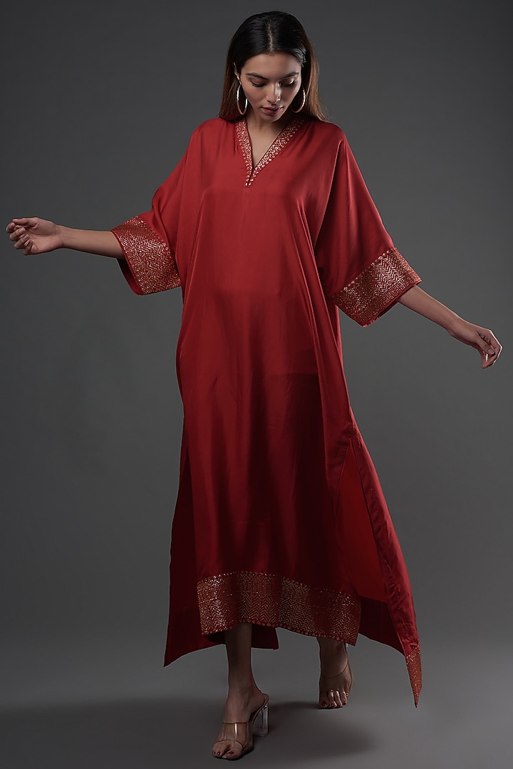 Red Silk Kaftan by Jayanti Reddy at Pernia's Pop Up Shop