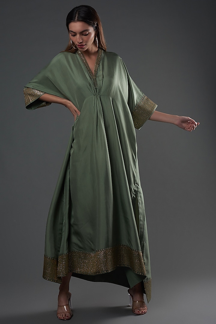 Green Silk Kaftan by Jayanti Reddy at Pernia's Pop Up Shop