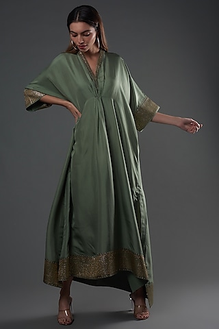 Green Silk Kaftan by Jayanti Reddy