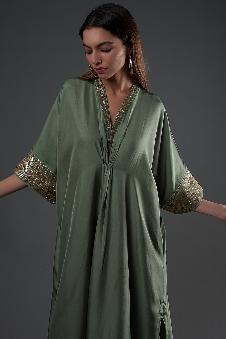 Green Silk Kaftan by Jayanti Reddy at Pernia's Pop Up Shop