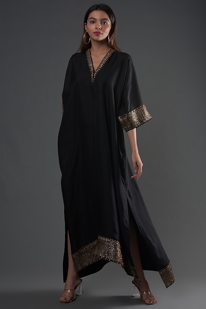 Black Silk Kaftan by Jayanti Reddy at Pernia's Pop Up Shop