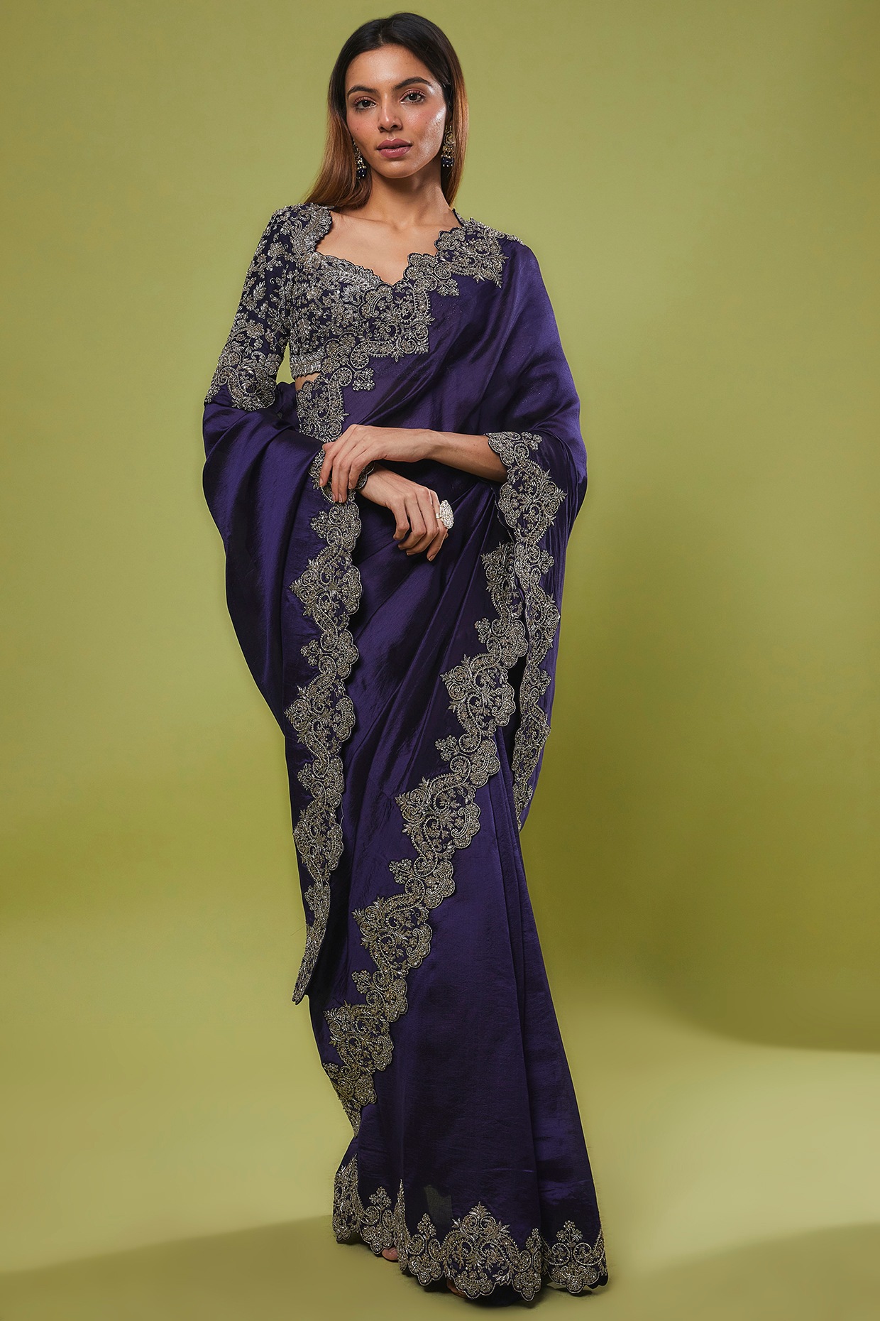 JAYANTI REDDY presents Purple Embroidered Saree With Blouse exclusively at  FEI