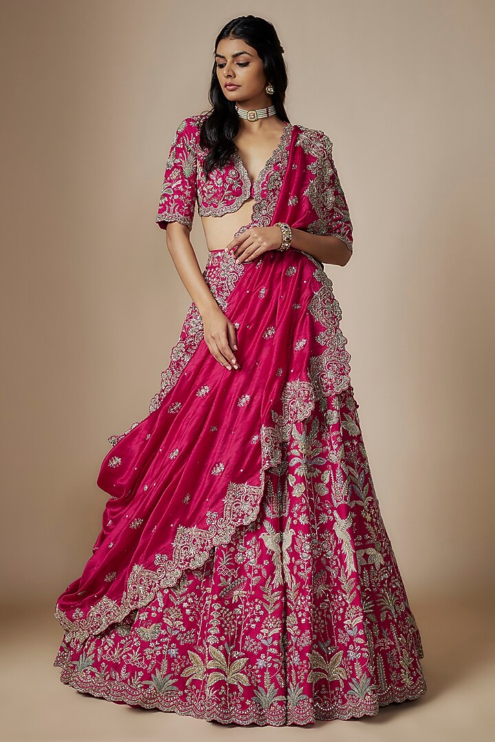 Pink Silk Zari Embroidered Bridal Lehenga Set by Jayanti Reddy at Pernia's Pop Up Shop