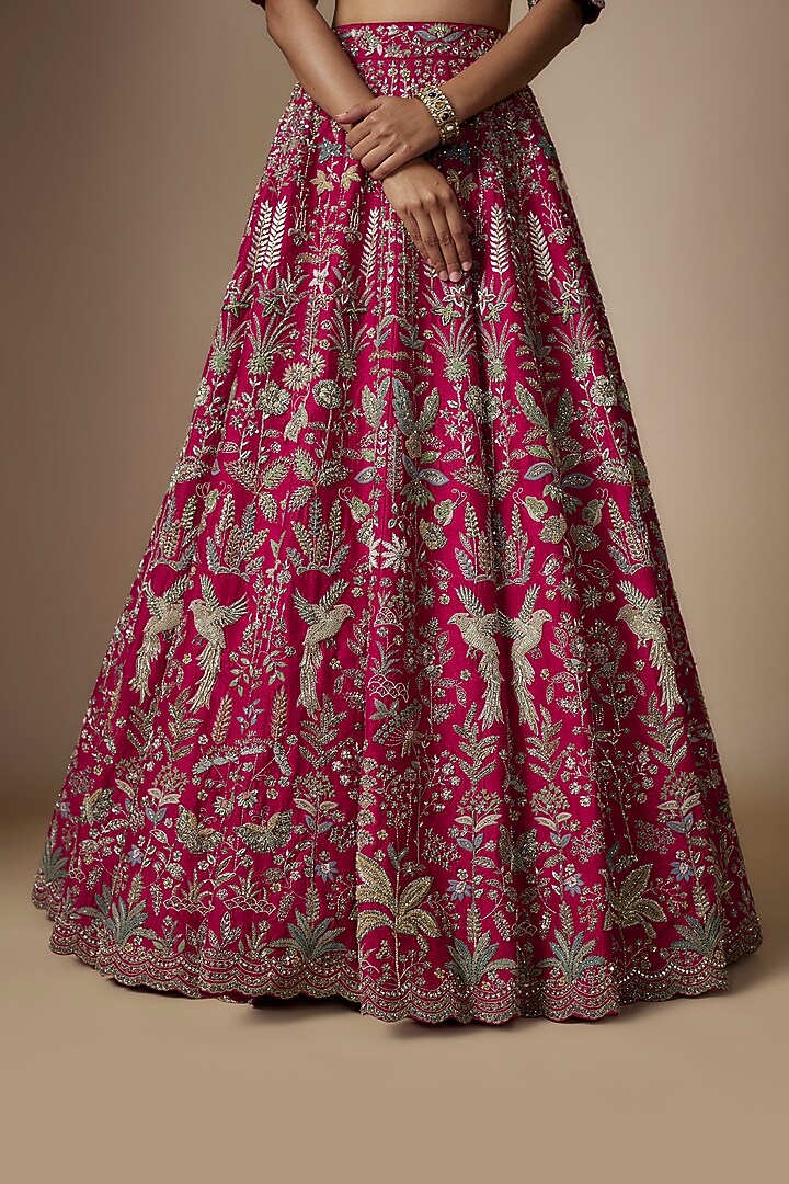 Pink Silk Zari Embroidered Bridal Lehenga Set by Jayanti Reddy at Pernia's Pop Up Shop