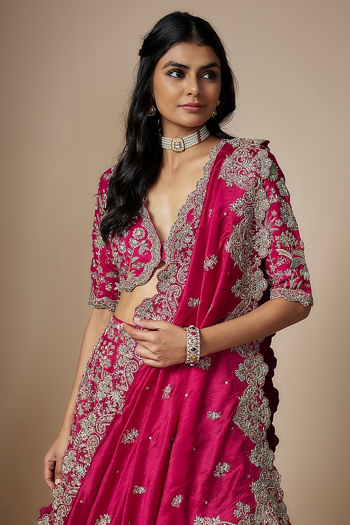 Pink Silk Zari Embroidered Bridal Lehenga Set by Jayanti Reddy at Pernia's Pop Up Shop