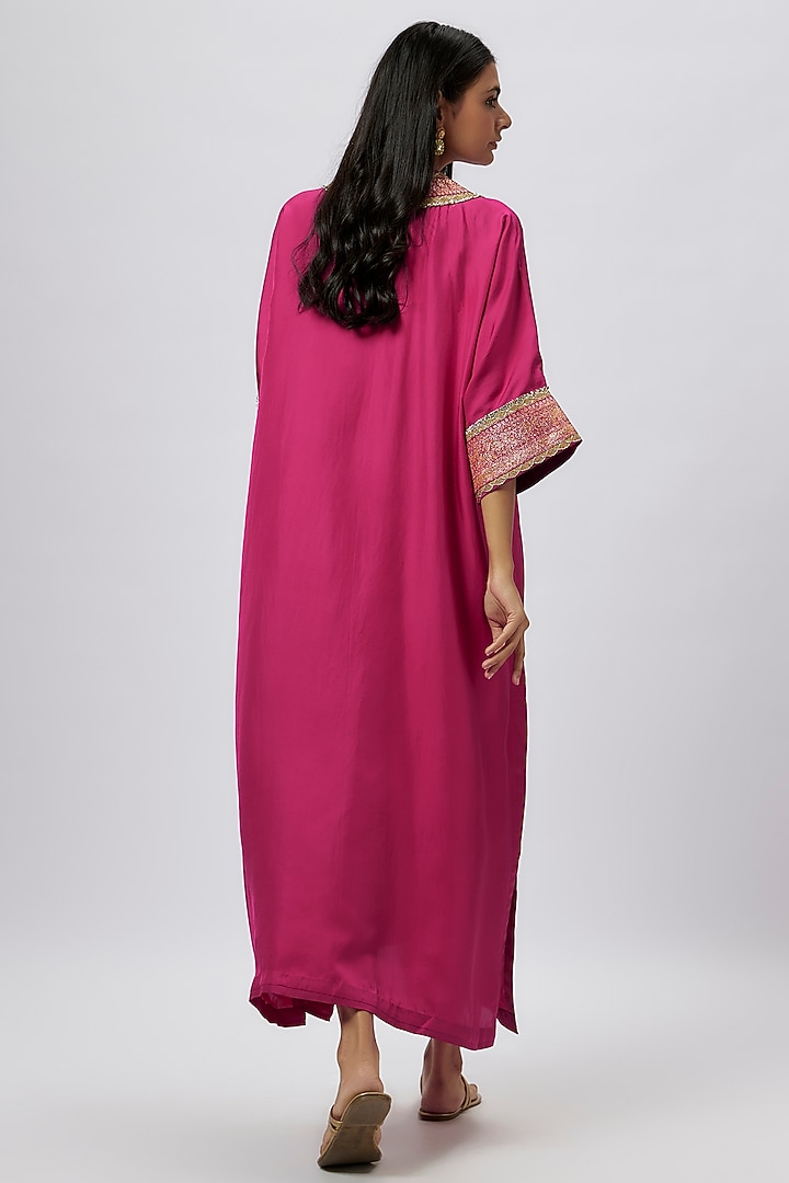 Pink Silk Zari Embroidered Kaftan by Jayanti Reddy at Pernia's Pop Up Shop
