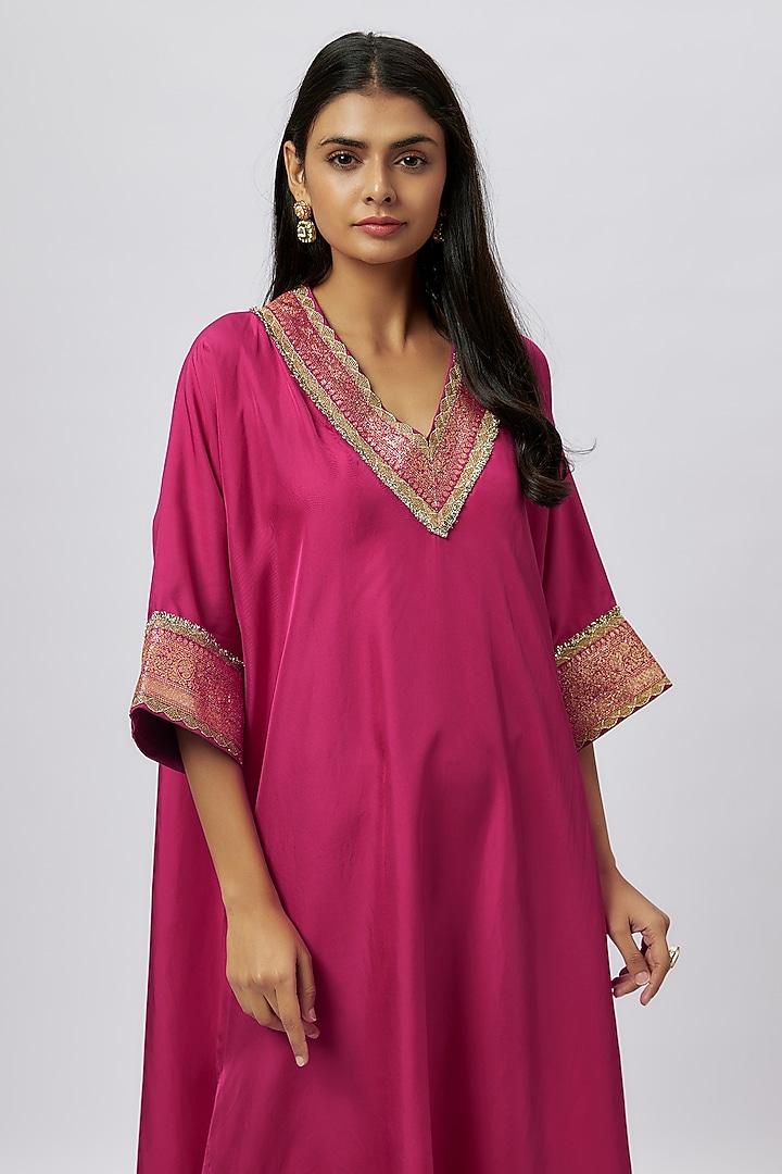 Pink Silk Zari Embroidered Kaftan by Jayanti Reddy at Pernia's Pop Up Shop