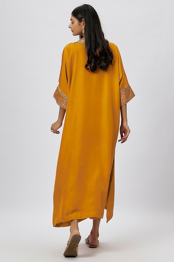 Mango Yellow Silk Zari Embroidered Kaftan by Jayanti Reddy at Pernia's Pop Up Shop