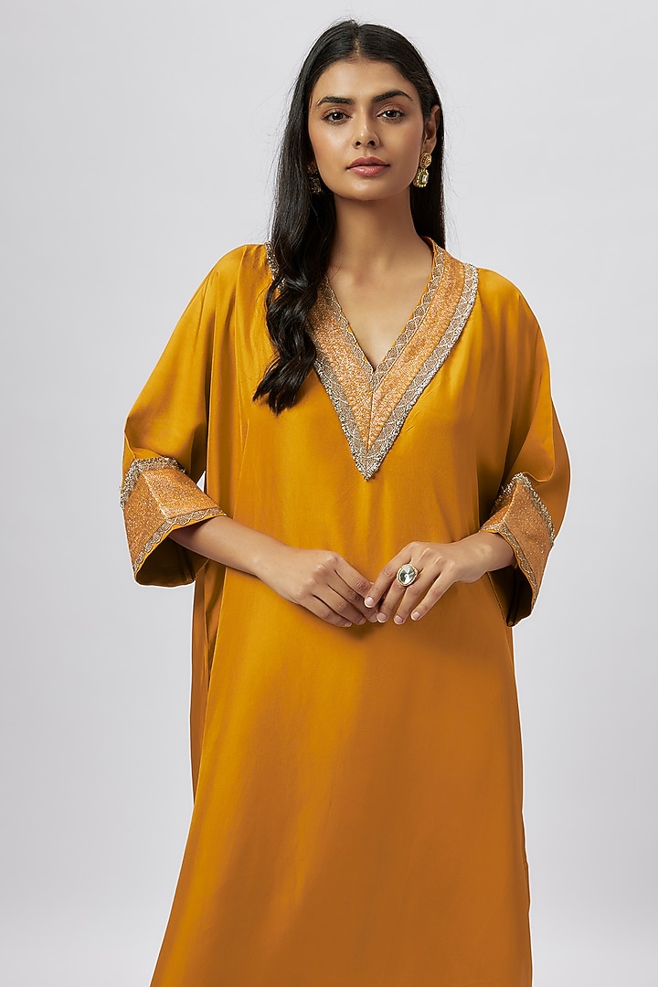 Mango Yellow Silk Zari Embroidered Kaftan by Jayanti Reddy at Pernia's Pop Up Shop