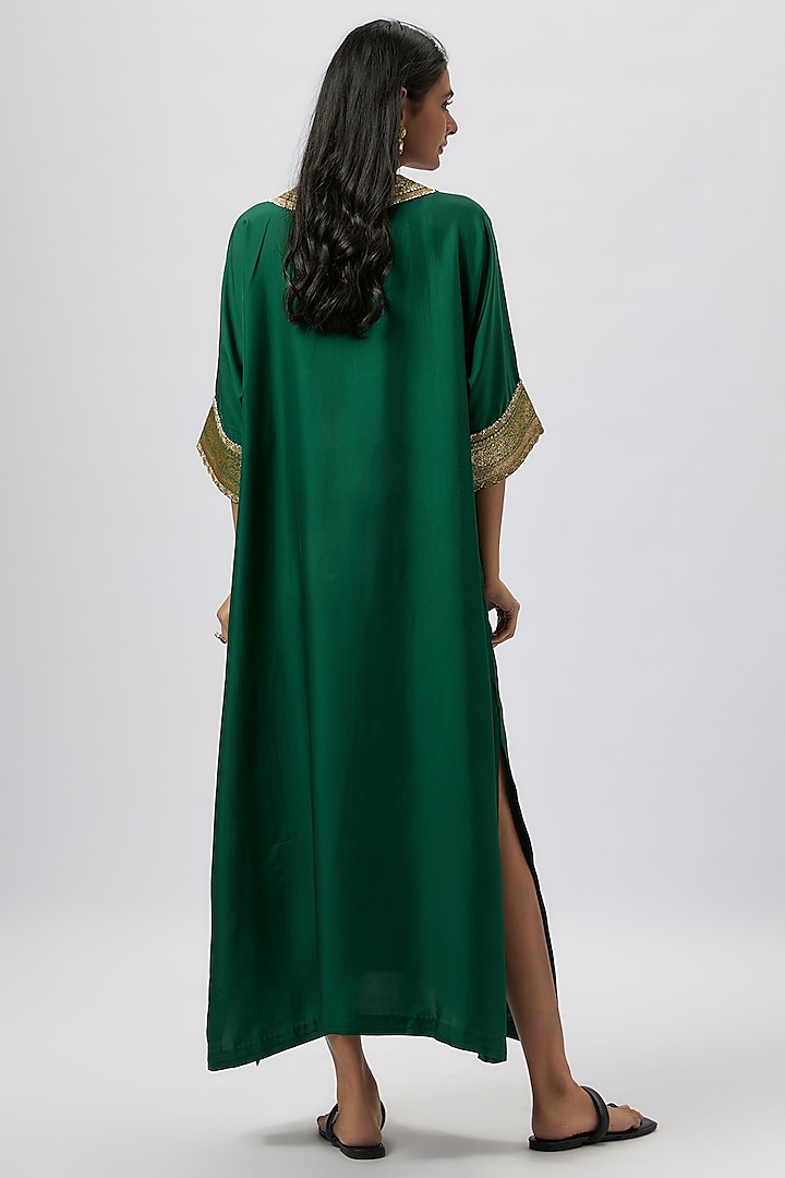 Emerald Green Silk Zari Embroidered Kaftan by Jayanti Reddy at Pernia's Pop Up Shop