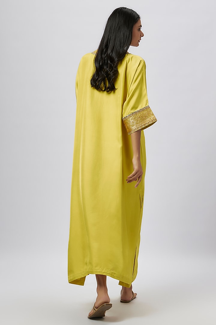 Lime Green Silk Zari Embroidered Kaftan by Jayanti Reddy at Pernia's Pop Up Shop
