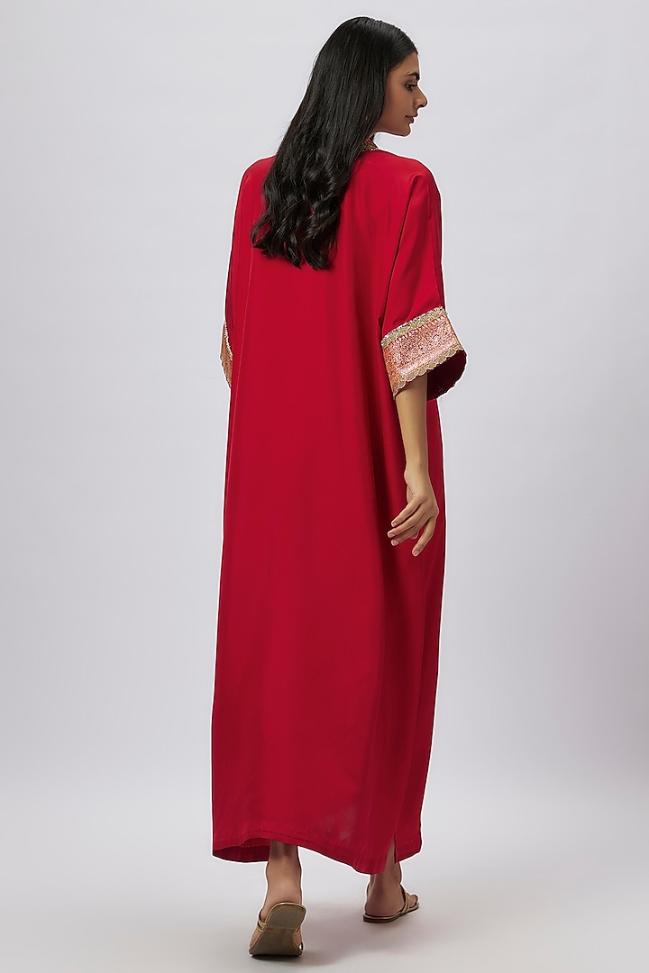 Red Silk Zari Embroidered Kaftan by Jayanti Reddy at Pernia's Pop Up Shop