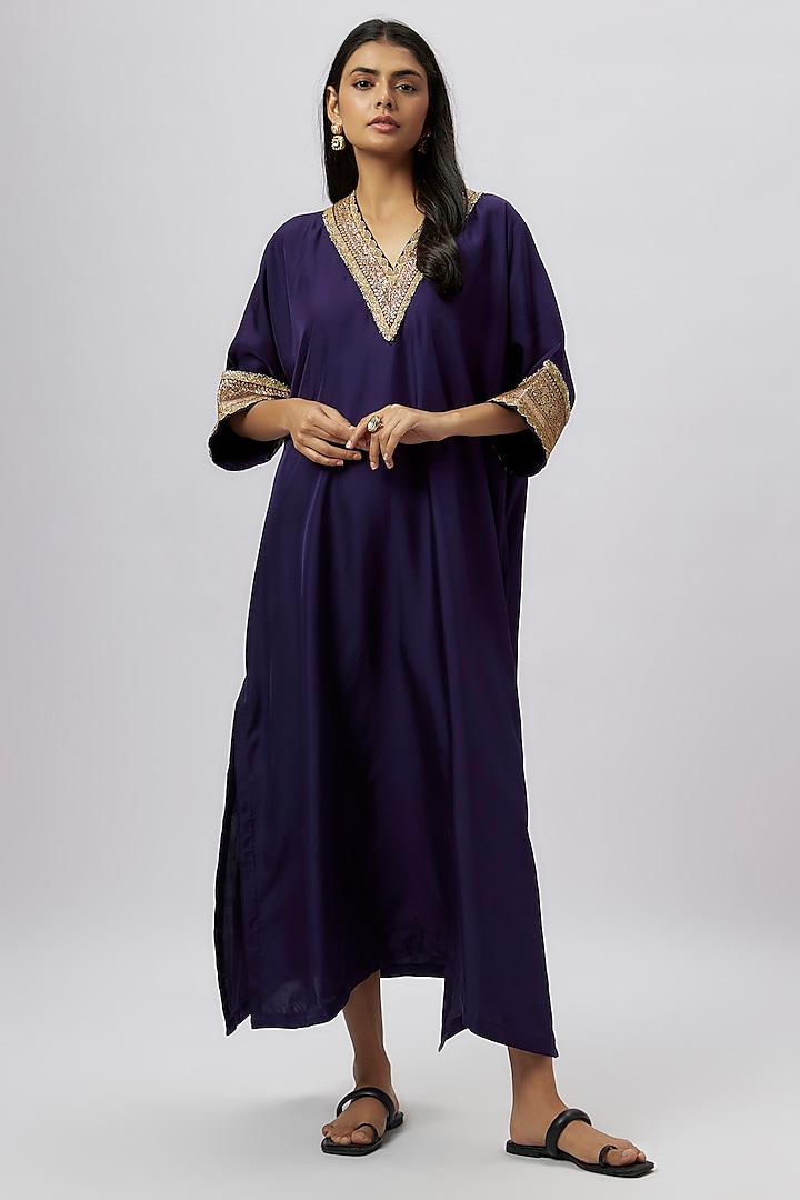 Purple Silk Zari Embroidered Kaftan by Jayanti Reddy