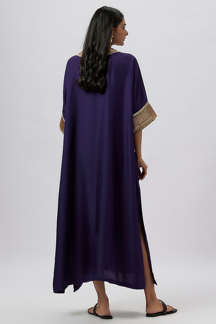 Purple Silk Zari Embroidered Kaftan by Jayanti Reddy at Pernia's Pop Up Shop