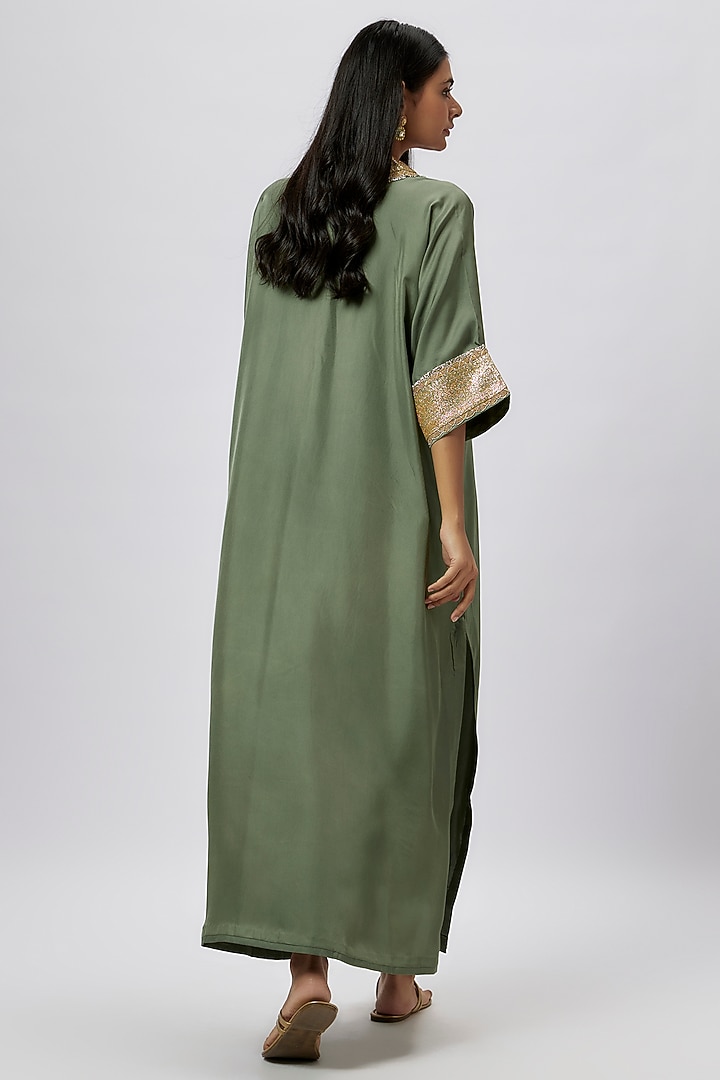 Mint Green Silk Zari Embroidered Kaftan by Jayanti Reddy at Pernia's Pop Up Shop