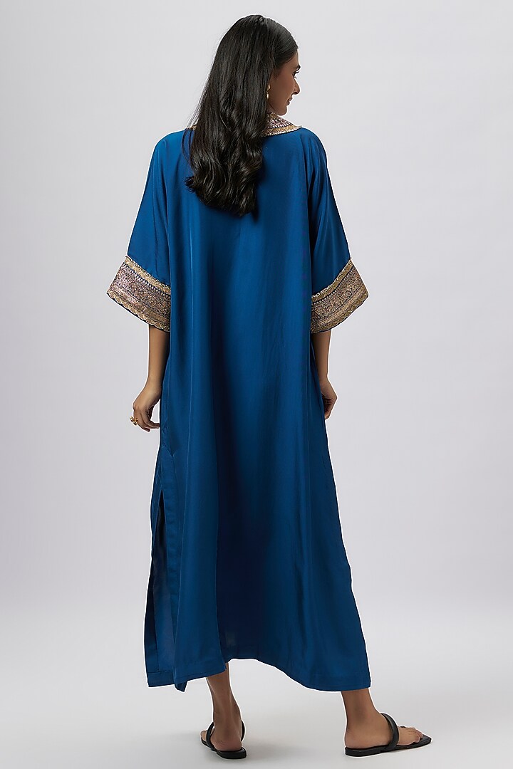 Navy Blue Silk Zari Embroidered Kaftan by Jayanti Reddy at Pernia's Pop Up Shop