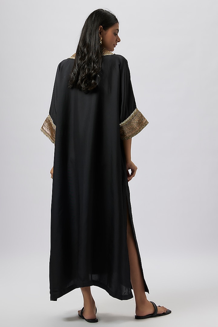 Black Silk Zari Embroidered Kaftan by Jayanti Reddy at Pernia's Pop Up Shop