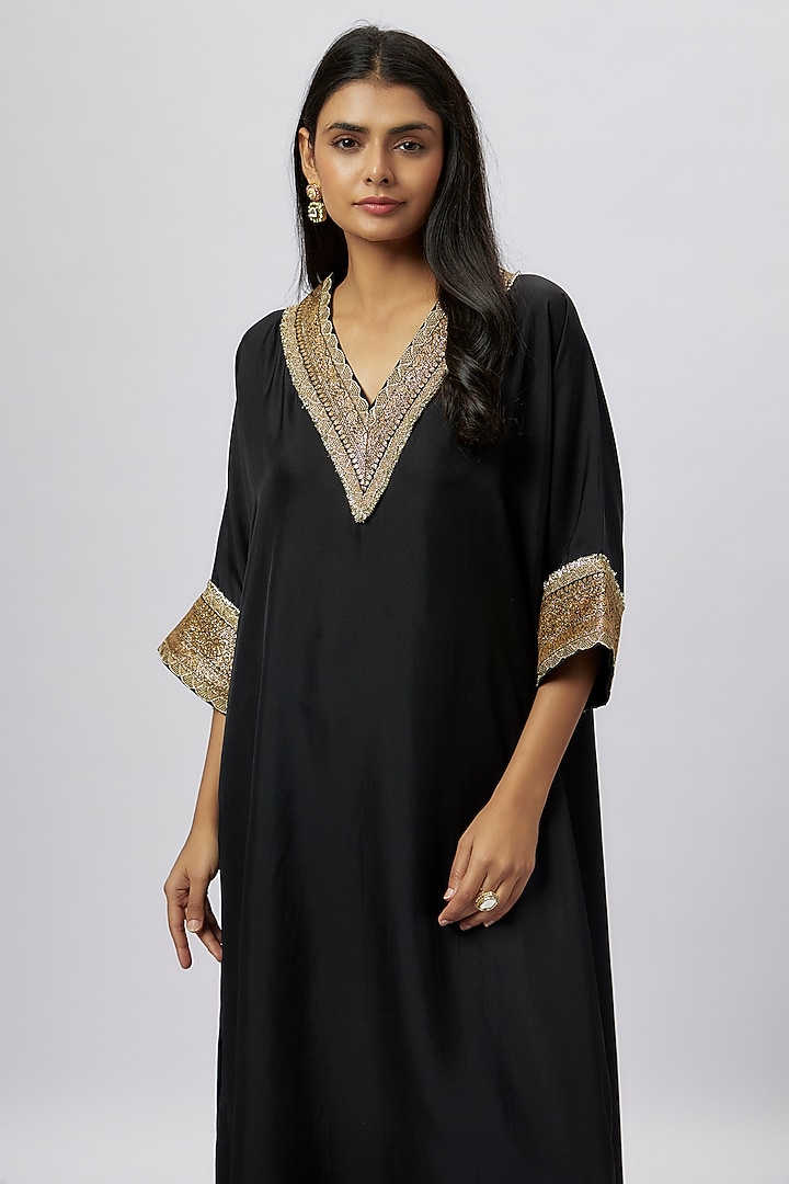 Black Silk Zari Embroidered Kaftan by Jayanti Reddy at Pernia's Pop Up Shop