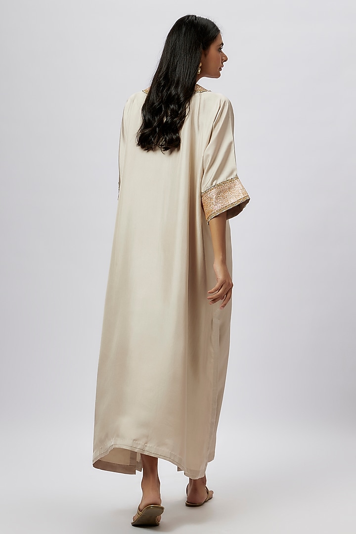 Ivory Silk Zari Embroidered Kaftan by Jayanti Reddy at Pernia's Pop Up Shop