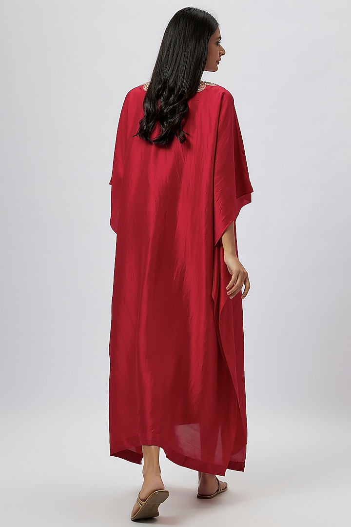 Red Silk Zari Embroidered Kaftan by Jayanti Reddy at Pernia's Pop Up Shop