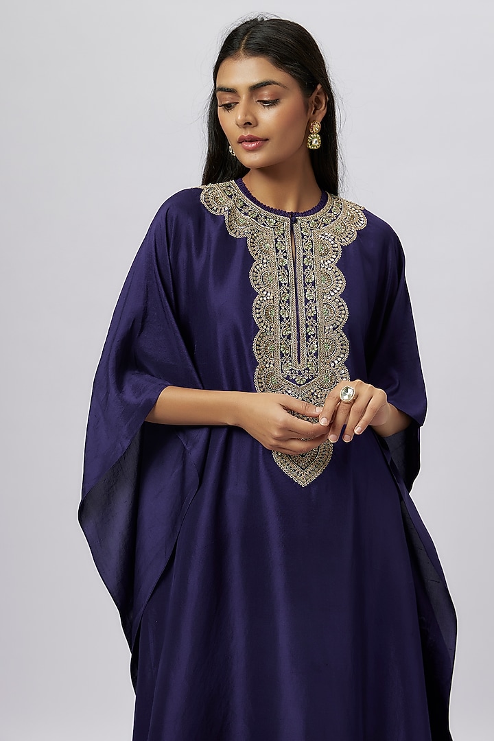Purple Silk Zari Embroidered Kaftan by Jayanti Reddy at Pernia's Pop Up Shop