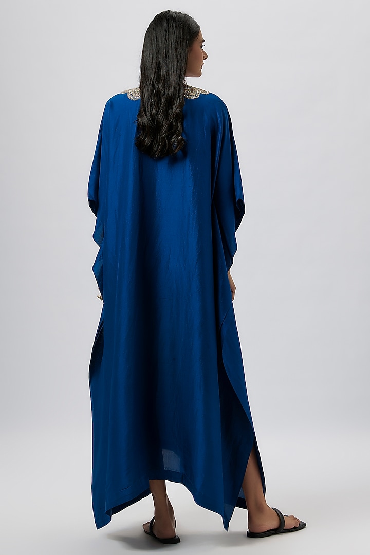 Navy Blue Silk Zari Embroidered Kaftan by Jayanti Reddy at Pernia's Pop Up Shop