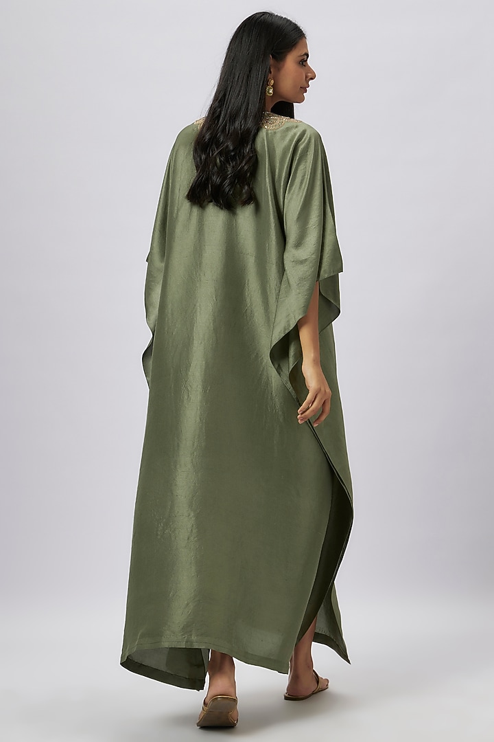 Mint Green Silk Zari Embroidered Kaftan by Jayanti Reddy at Pernia's Pop Up Shop