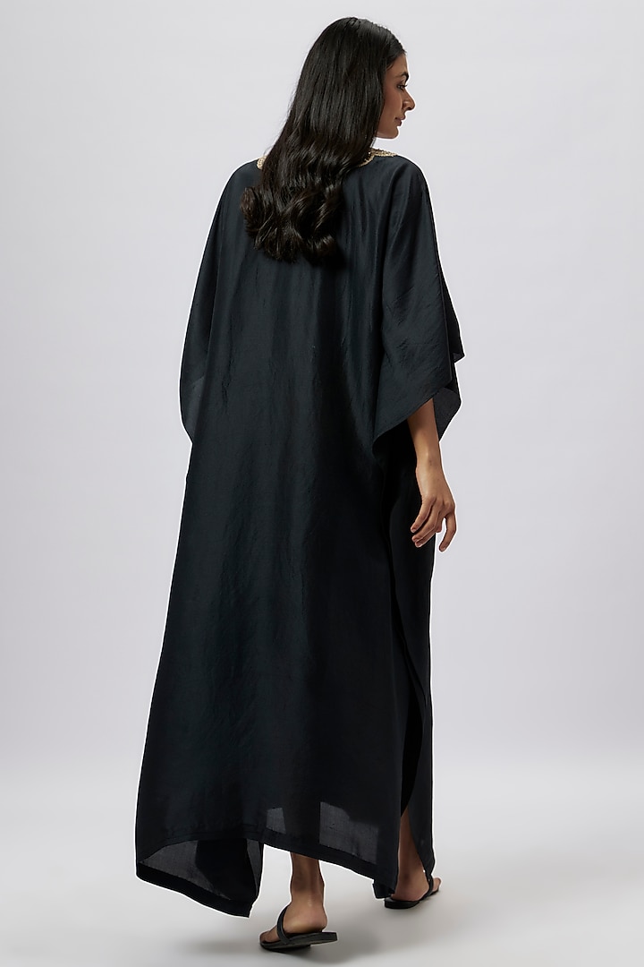 Black Silk Zari Embroidered Kaftan by Jayanti Reddy at Pernia's Pop Up Shop